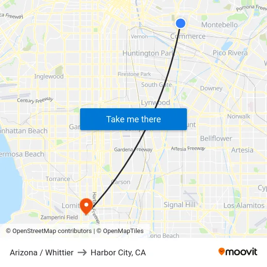 Arizona / Whittier to Harbor City, CA map