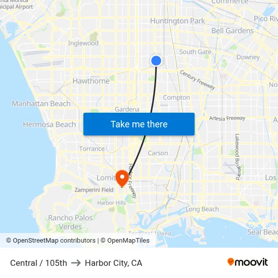 Central / 105th to Harbor City, CA map