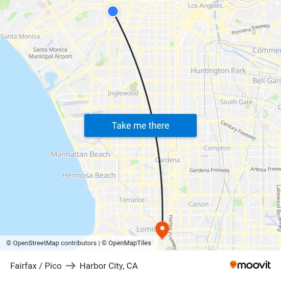 Fairfax / Pico to Harbor City, CA map