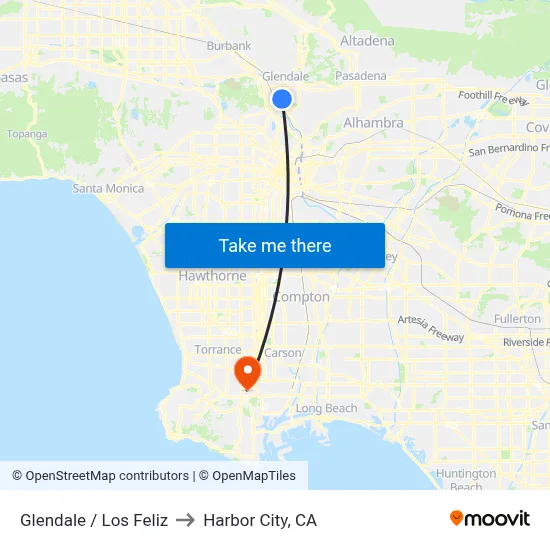Glendale / Los Feliz to Harbor City, CA map
