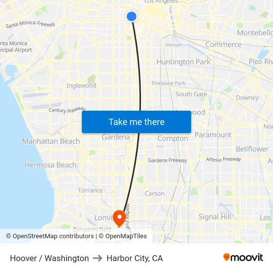 Hoover / Washington to Harbor City, CA map
