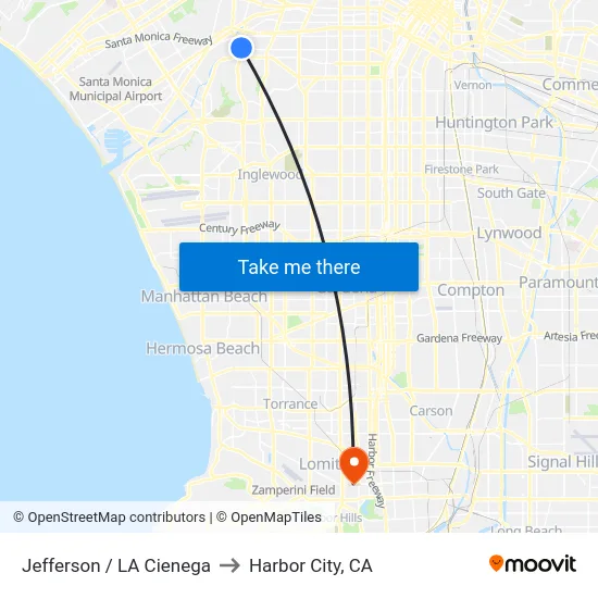 Jefferson / LA Cienega to Harbor City, CA map