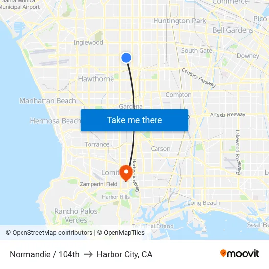 Normandie / 104th to Harbor City, CA map