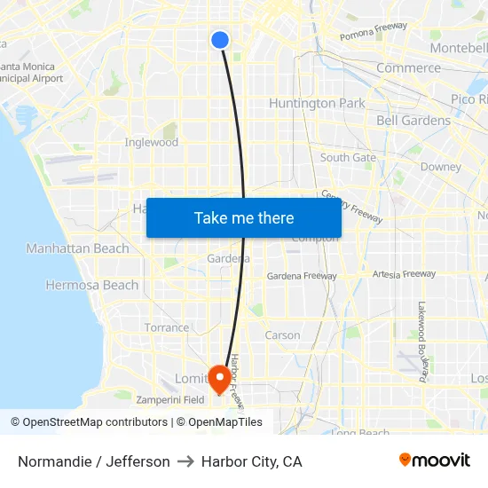 Normandie / Jefferson to Harbor City, CA map