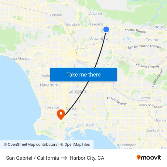 San Gabriel / California to Harbor City, CA map