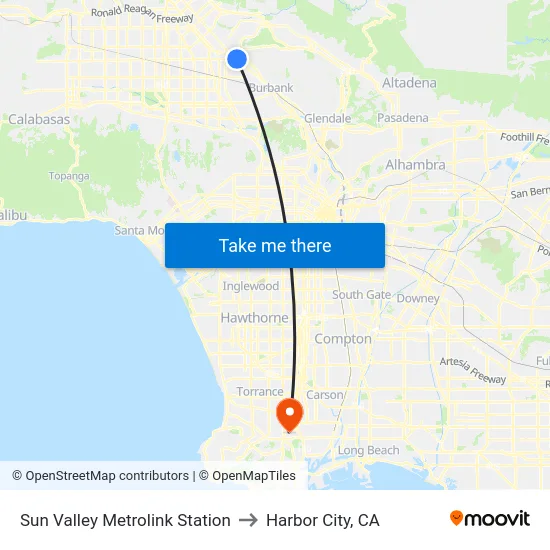 Sun Valley Metrolink Station to Harbor City, CA map