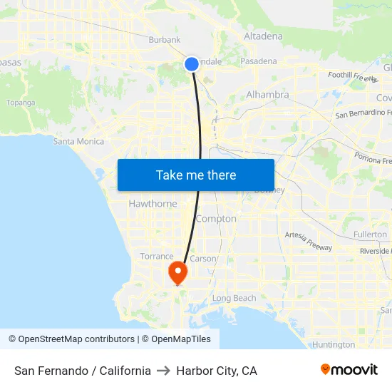 San Fernando / California to Harbor City, CA map