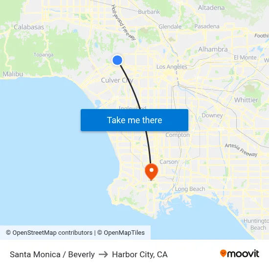 Santa Monica / Beverly to Harbor City, CA map