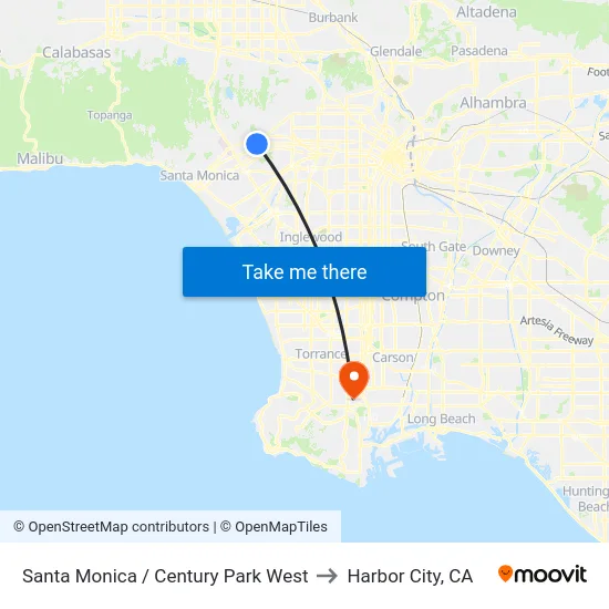 Santa Monica / Century Park West to Harbor City, CA map