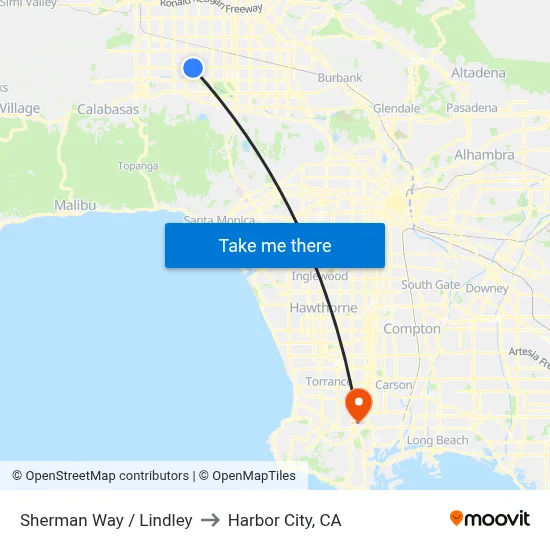 Sherman Way / Lindley to Harbor City, CA map