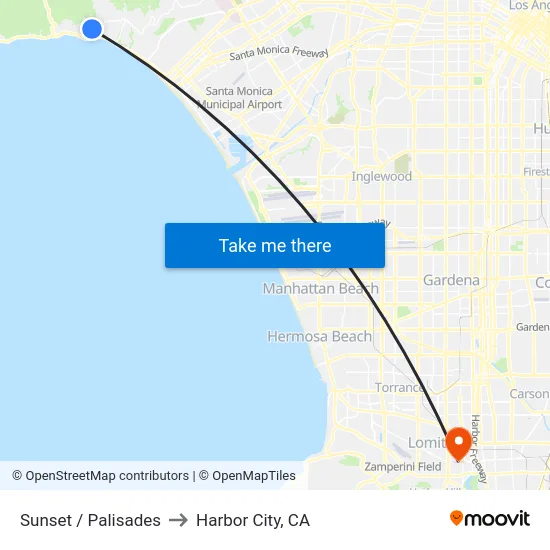 Sunset / Palisades to Harbor City, CA map
