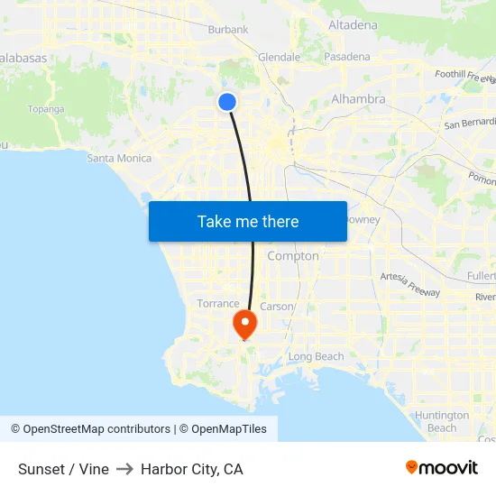 Sunset / Vine to Harbor City, CA map