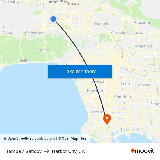Tampa / Saticoy to Harbor City, CA map