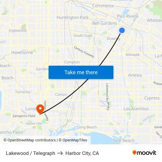 Lakewood / Telegraph to Harbor City, CA map