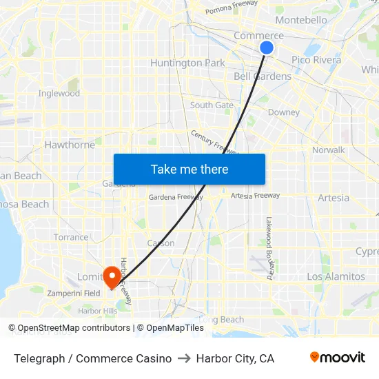 Telegraph / Commerce Casino to Harbor City, CA map