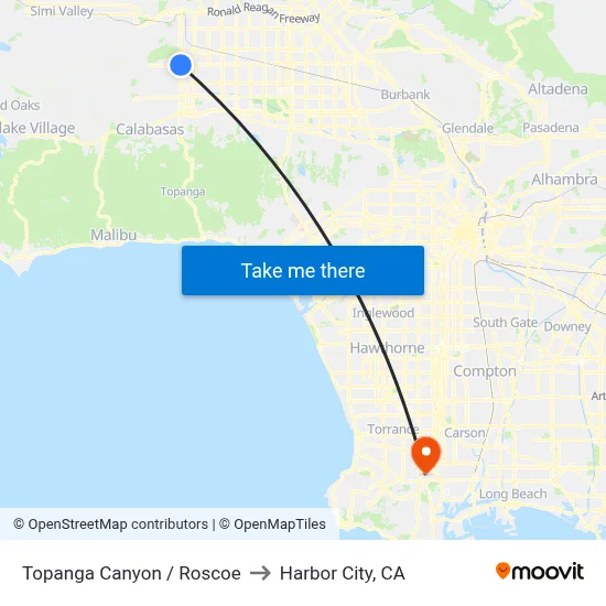 Topanga Canyon / Roscoe to Harbor City, CA map
