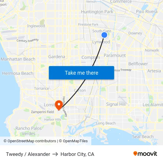 Tweedy / Alexander to Harbor City, CA map