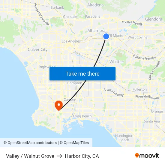 Valley / Walnut Grove to Harbor City, CA map