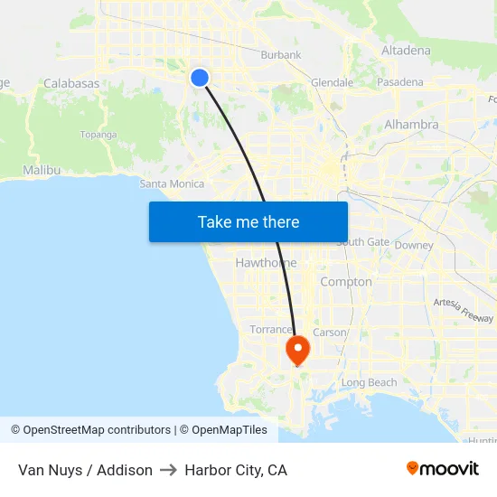 Van Nuys / Addison to Harbor City, CA map
