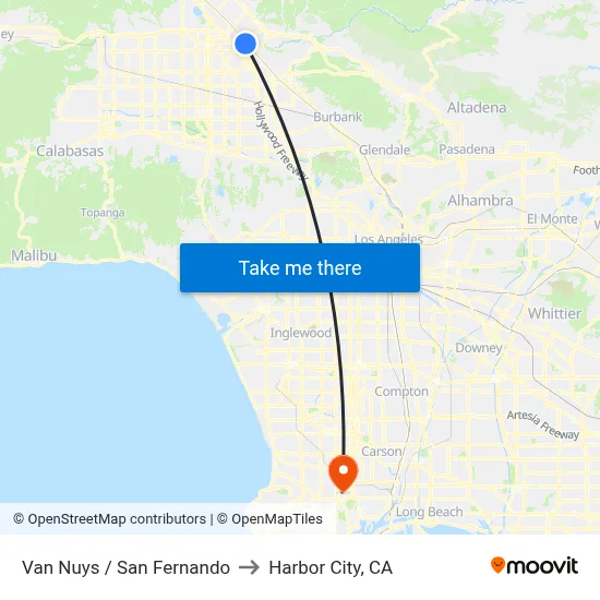 Van Nuys / San Fernando to Harbor City, CA map
