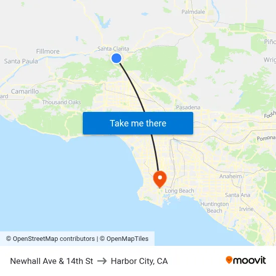 Newhall Ave & 14th St to Harbor City, CA map
