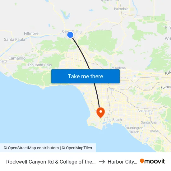 Rockwell Canyon Rd & College of the Canyons to Harbor City, CA map