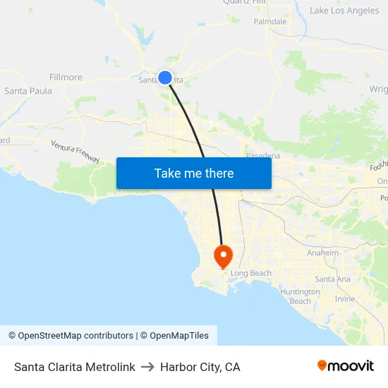 Santa Clarita Metrolink to Harbor City, CA map