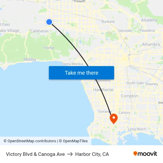Victory Blvd & Canoga Ave to Harbor City, CA map