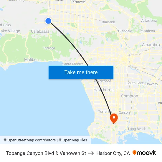 Topanga Canyon Blvd & Vanowen St to Harbor City, CA map