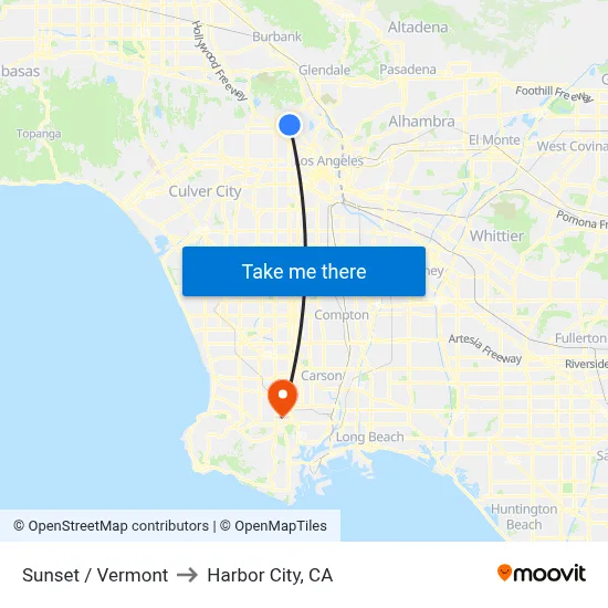 Sunset / Vermont to Harbor City, CA map
