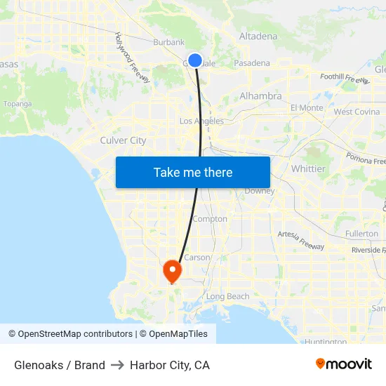 Glenoaks / Brand to Harbor City, CA map