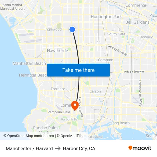 Manchester / Harvard to Harbor City, CA map