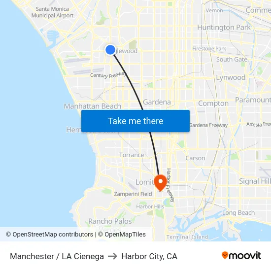 Manchester / LA Cienega to Harbor City, CA map