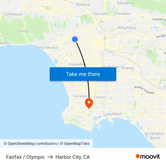 Fairfax / Olympic to Harbor City, CA map