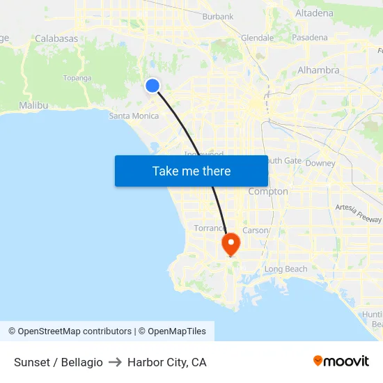 Sunset / Bellagio to Harbor City, CA map