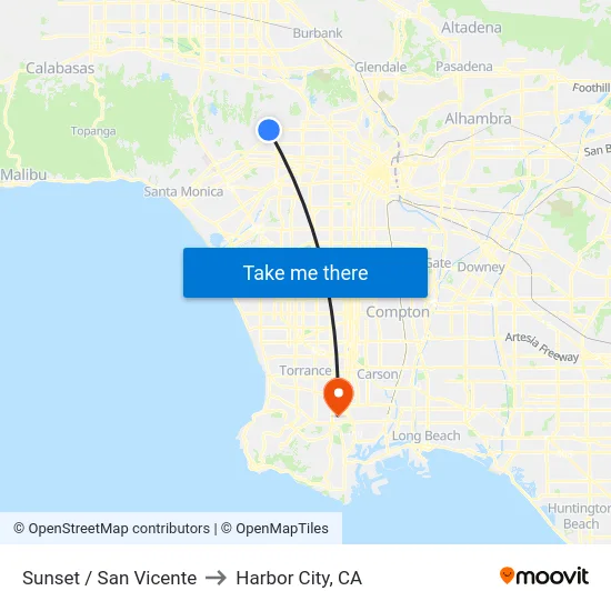 Sunset / San Vicente to Harbor City, CA map