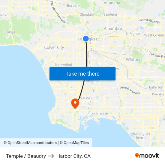 Temple / Beaudry to Harbor City, CA map