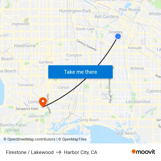 Firestone / Lakewood to Harbor City, CA map
