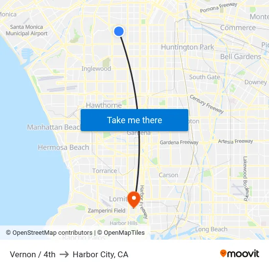 Vernon / 4th to Harbor City, CA map