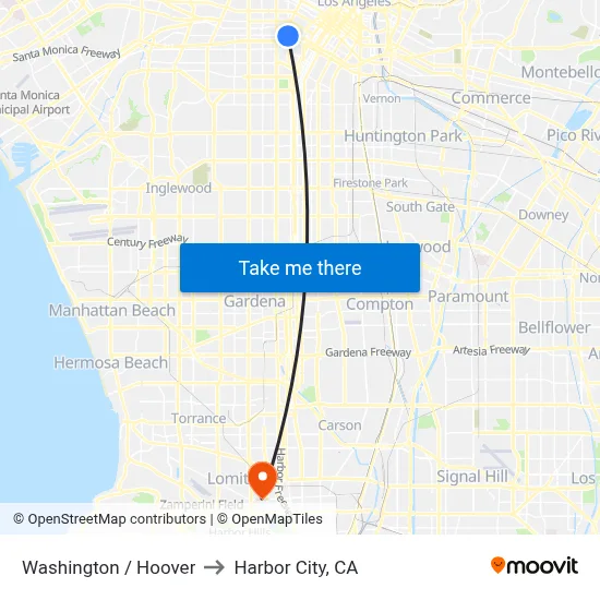 Washington / Hoover to Harbor City, CA map