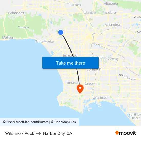 Wilshire / Peck to Harbor City, CA map