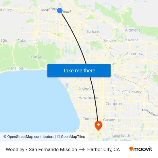 Woodley / San Fernando Mission to Harbor City, CA map