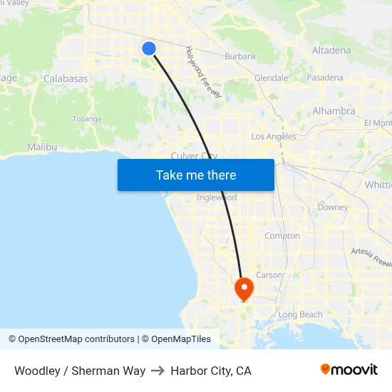 Woodley / Sherman Way to Harbor City, CA map