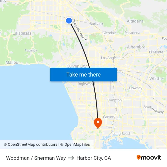 Woodman / Sherman Way to Harbor City, CA map