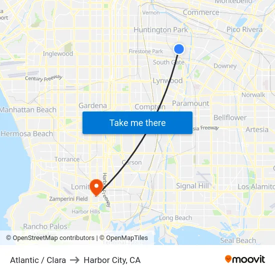 Atlantic / Clara to Harbor City, CA map