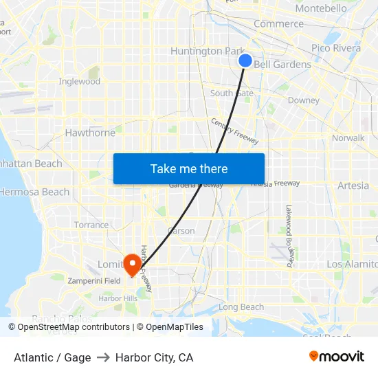 Atlantic / Gage to Harbor City, CA map