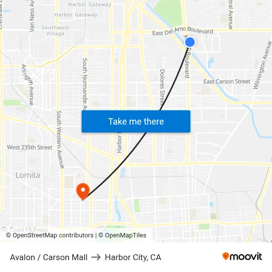 Avalon / Carson Mall to Harbor City, CA map