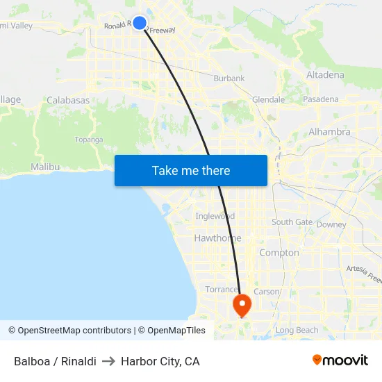 Balboa / Rinaldi to Harbor City, CA map