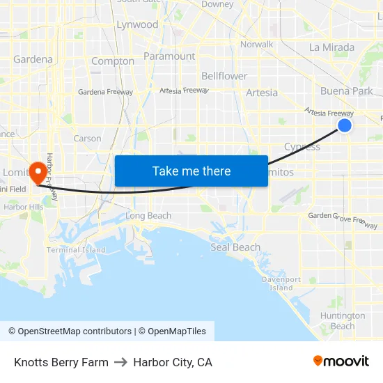 Knotts Berry Farm to Harbor City, CA map