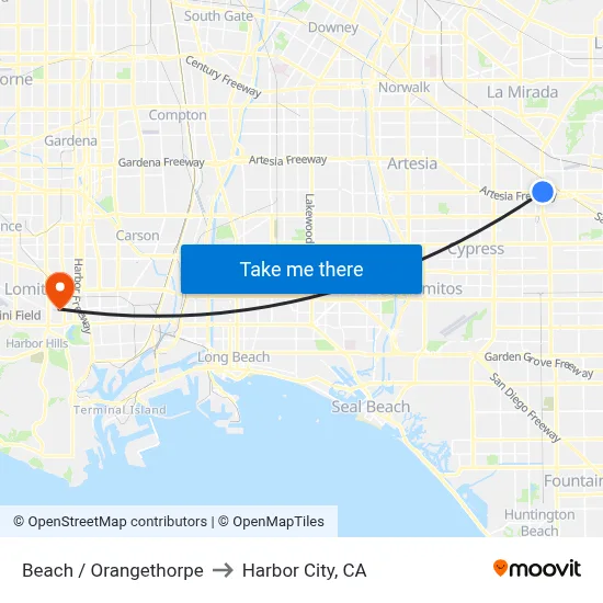 Beach / Orangethorpe to Harbor City, CA map